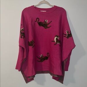 She & Sky - Pink Tiger Print Poncho Sweater
